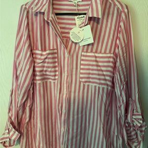 Beachlunchlounge Pink and White Striped Shirt